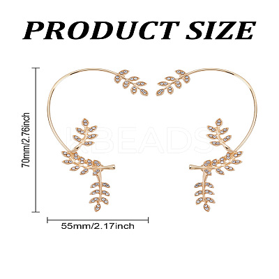 2Pcs 2 Styles Leaf Alloy Rhinestone Cuff Earrings EJEW-LP0007-021G-1
