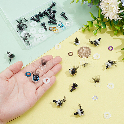 20Pcs 5 Colors Glitter Plastic Doll Craft Eyes with Eyelashes AJEW-PH0011-77-1