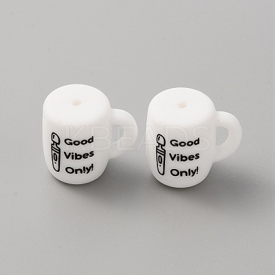 Cup with Word Ggood Vibes Only Silicone Beads SIL-WH0006-18B-1