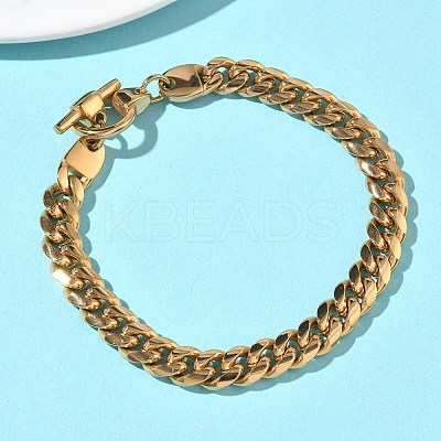 304 Stainless Steel Cuban Link Chain Bracelets for Women BJEW-G779-03G-1