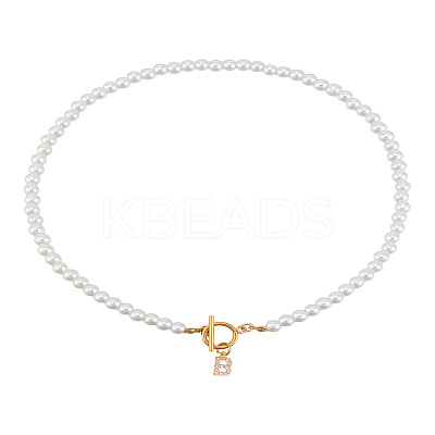 1Pc Brass Clear Cubic Zirconia Letter Pendant Necklaces NJEW-LP0001-32B-1