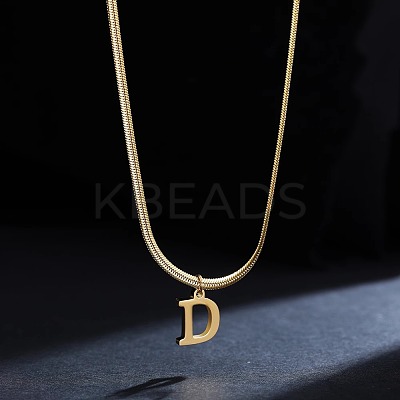 316 Surgical Stainless Steel Initial Pendant Flat Snake Chain Necklaces for Women WGC1053-04-1