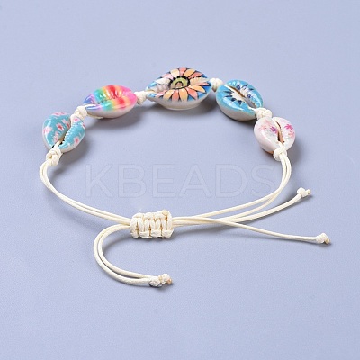 Adjustable Printed Cowrie Shell Braided Bead Bracelets BJEW-JB04273-1