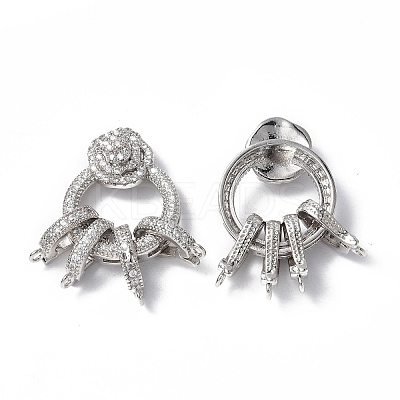 Brass Micro Pave Clear Cubic Zirconia Fold Over Clasps KK-P223-47P-1
