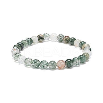 Natural Lodolite Quartz/Garden Quartz Round Beaded Stretch Bracelet BJEW-JB08919-01-1