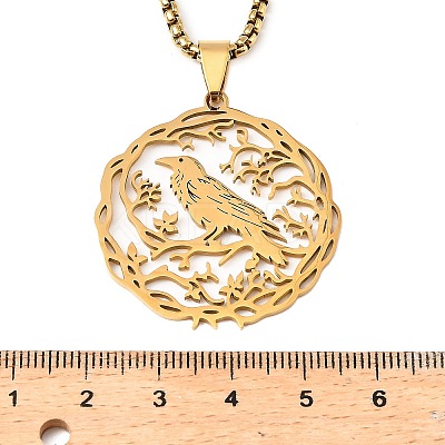201 Stainless Steel Hollow Hummingbird Pendant Box Chain Necklaces for Women Men NJEW-M086-05G-1