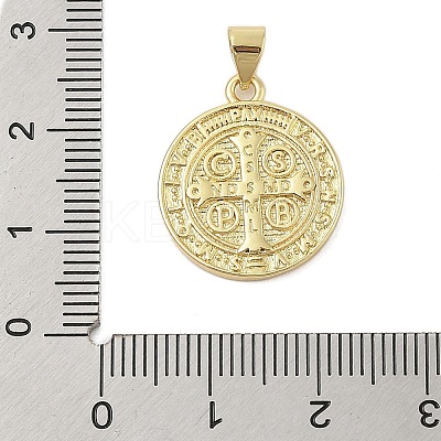 Flat Round Real 18K Gold Plated Rack Plating Brass Pendants KK-Z074-19G-04-1
