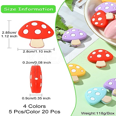 20Pcs 4 Colors Mushroom Food Grade Eco-Friendly Silicone Focal Beads SIL-CJ0001-63-1
