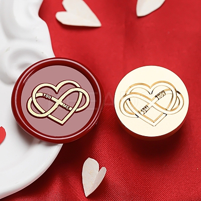 Golden Tone Round Wax Seal Brass Stamp Heads AJEW-S087-01G-08-1