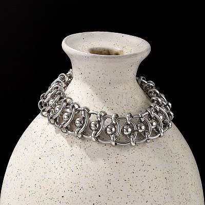 304 Stainless Steel Ball Rings Link Bracelets for Women BJEW-F488-17P-1