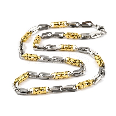 201 Stainless Steel Hollow Column Links Chain Necklace NJEW-F22-39J-GP-1