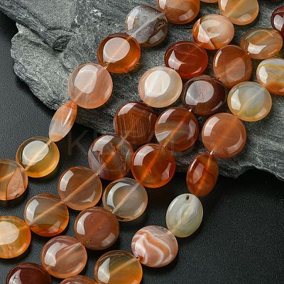Flat Round Gemstone Natural Red Agate Stone Beads Strands G-S110-03-1