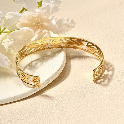 304 Stainless Steel Open Cuff Bangles for Women LS-BJEW-Z083-02G-03-1