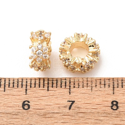 Brass Micro Pave Clear Cubic Zirconia European Beads KK-F942-11G-1