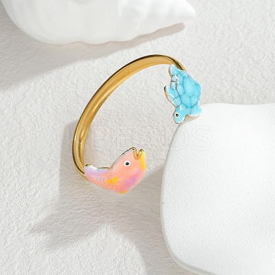Ocean 304 Stainless Steel Enamel Cuff Bangles for Women LS-BJEW-F518-02H-G-1