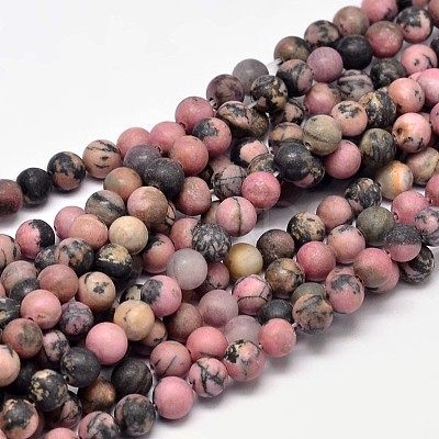 Frosted Natural Rhodonite Round Bead Strands LS-G-F266-13-6mm-1