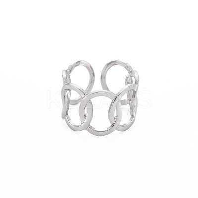 Non-Tarnish 304 Stainless Steel Interlocking Oval Open Cuff Ring RJEW-S405-147P-1