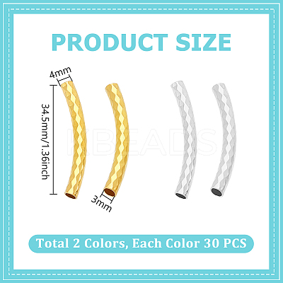 60Pcs 2 Colors Brass Curved Tube Beads KK-UN0004-25-1