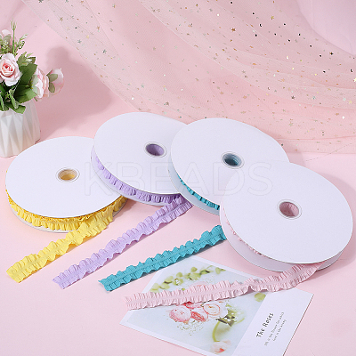 20 Yards Ruffled Polyester Elastic Lace Trim EW-WH0018-01A-1