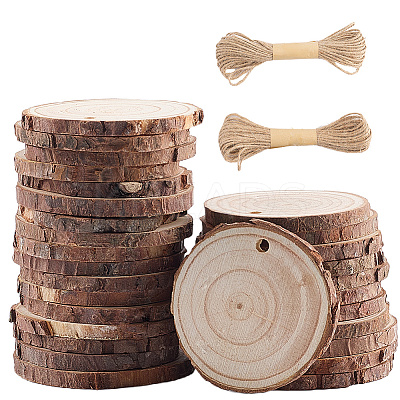 30Pcs Flat Round Unfinished Wooden Chip Pendants WOOD-CP0001-14A-1