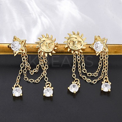 Brass Micro Pave Clear Cubic Zirconia Stud Earrings LS-EJEW-H158-24G-1