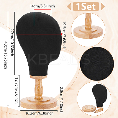 Head Shaped Wood Covered with Cloth Hat Display Racks AJEW-WH0816-101-1