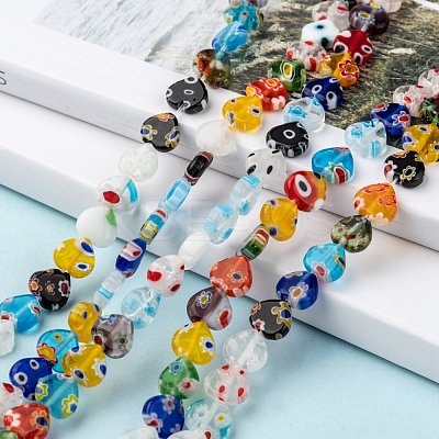 Heart Handmade Millefiori Glass Beads Strands LK-R004-65-1