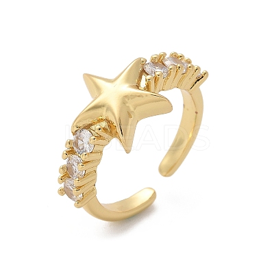 Brass Micro Pave Clear Cubic Zirconia Cuff Finger Rings RJEW-C120-11G-1