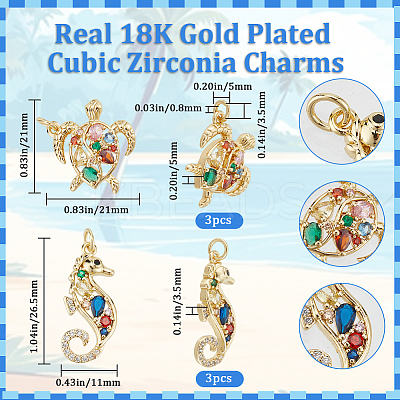 6Pcs 2 Style Rack Plating Brass Micro Pave Cubic Zirconia Pendants KK-BBC0011-02-1