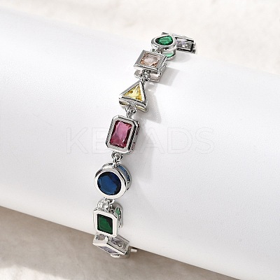 Brass Micro Pave Cubic Zirconia Link Bracelets for Women BJEW-P358-03P-1