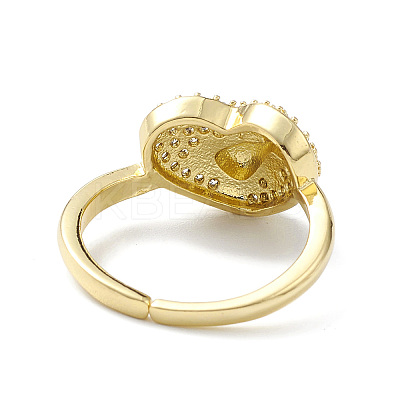 Clear Cubic Zirconia Heart with Bear Cuff Ring RJEW-H135-01G-1