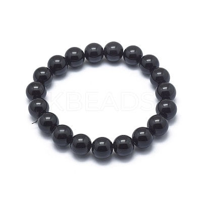 Synthetic Black Stone Bead Stretch Bracelets LS-X-BJEW-K212-B-032-1
