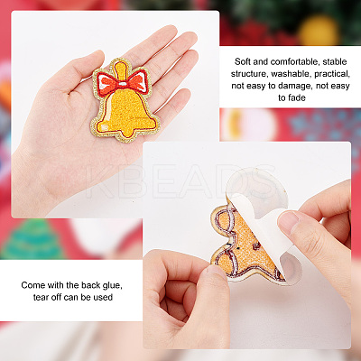 12Pcs 6 Style Christmas Theme Towel Embroidery Cloth Self Adhesive Patches PATC-FG0001-46-1