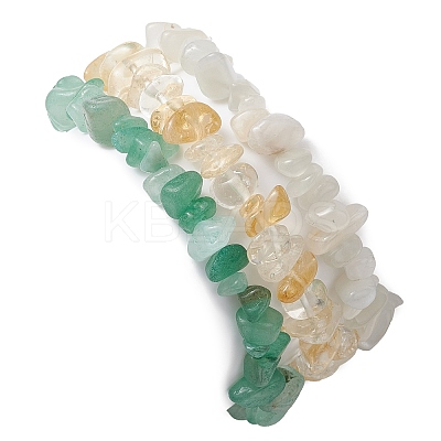 3Pcs 3 Styles Natural White Moonstone & Citrine & Green Aventurine Chips Stretch Bracelets Sets BJEW-JB11076-04-1