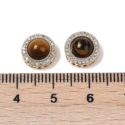 Brass with Cubic Zirconia and Tiger-Eye Flat Round Multi-Strand Links KK-Q030-16G-1