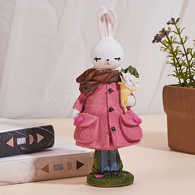 Resin Standing Rabbit Statue Bunny Sculpture Tabletop Rabbit Figurine for Lawn Garden Table Home Decoration ( Pink ) JX083A-1