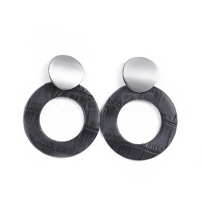 PU Leather Dangle Stud Earrings EJEW-JE03294-01-1