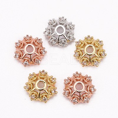 CZ Brass Micro Pave Cubic Zirconia Flower Bead Caps ZIRC-L003-8mm-01-1