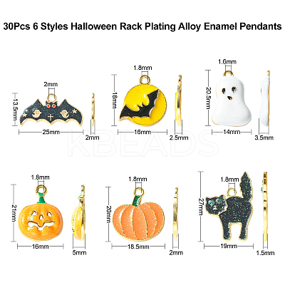 30Pcs 6 Styles Halloween Rack Plating Alloy Enamel Pendants PALLOY-CJ0002-32-1