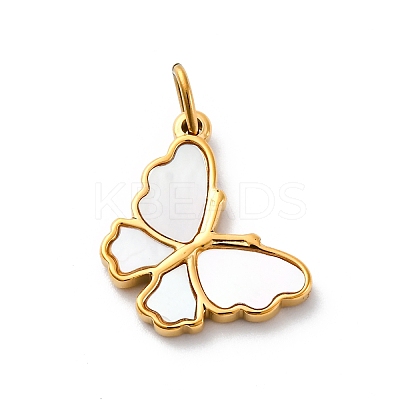 304 Stainless Steel Pave Natural White Shell Pendants STAS-I331-03G-1