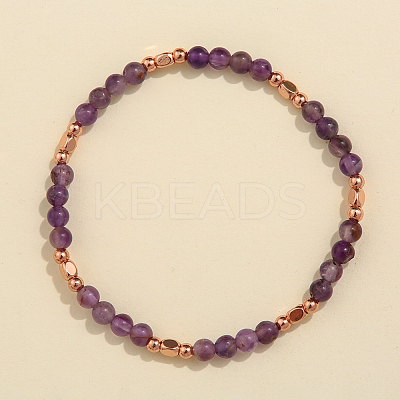 Natural Amethyst & Brass Bead Stretch Bracelets for Women HH3302-4-1