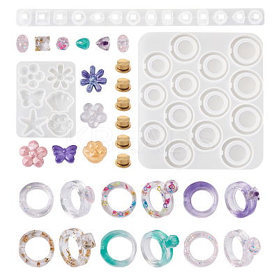 Spinning Fidget Ring & Butterfly & Shell & Flower & Starfish & Paw Print Silicone Molds Kit BY-TAC0003-08-1