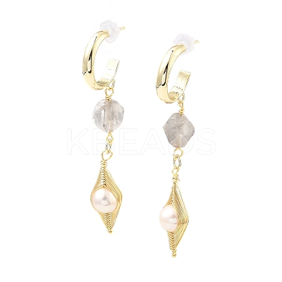 Brass Wire Wrap Half Hoop Earrings EJEW-K252-02G-1