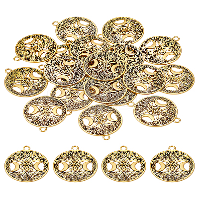 20Pcs Tibetan Style Hollow Alloy Pendants FIND-LP0001-93AG-1