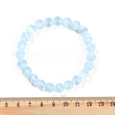 Dyed Natural Selenite Round Beaded Stretch Bracelets for Women G-U005-02G-1