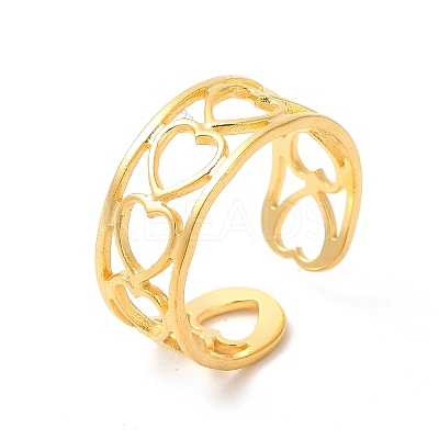 Ion Plating(IP) 304 Stainless Steel Hollow Out Heart Open Cuff Ring for Women LS-RJEW-E063-19G-1