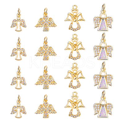 12Pcs 4 Styles Brass Micro Pave Cubic Zirconia Charms KK-GA0001-73G-1