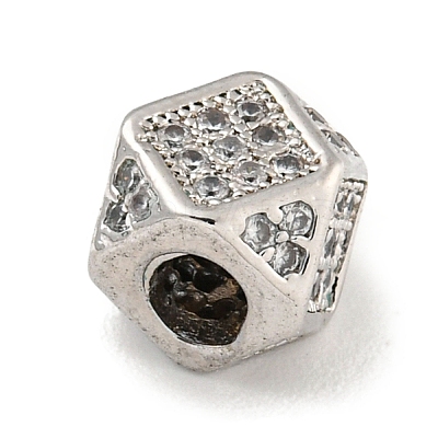 Brass Micro Pave Black/Clear Cubic Zirconia Beads KK-G493-38P-01-1