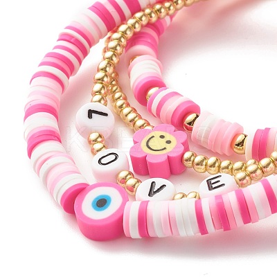 Handmade Polymer Clay Heishi Beads Stretch Bracelets Set BJEW-JB07406-03-1