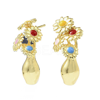 Brass Enamel Stud Earrings LS-EJEW-G438-01G-01-1